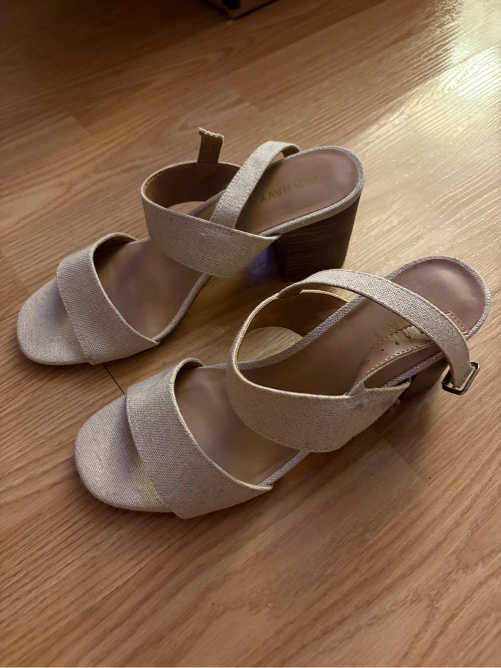 Old Navy Neutral Tan Linen-Textured Block Heel Sandals